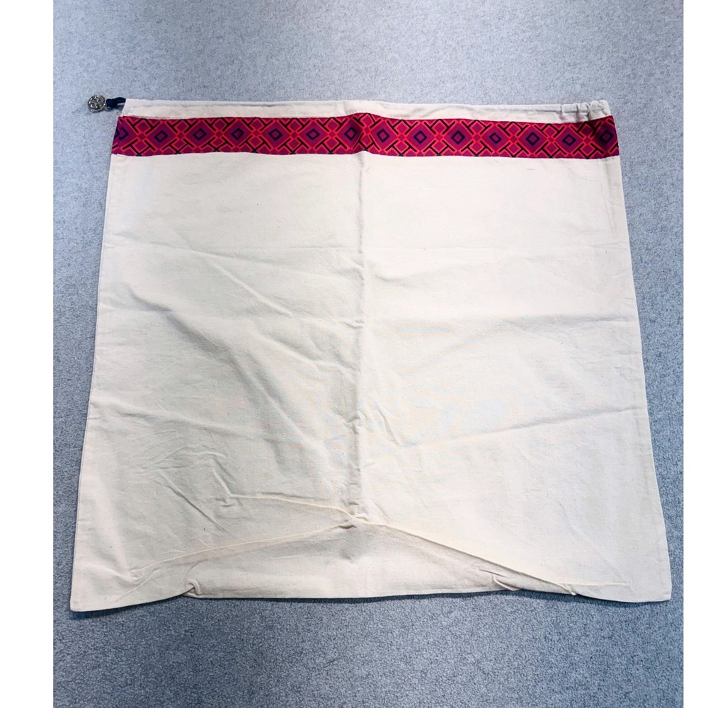 Tory Burch Dust Bag‎ Womens Large Cream Pink Geometric Logo Drawstring Case